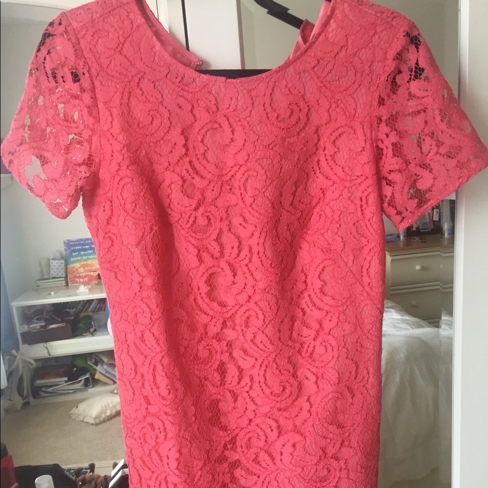 Pink Shift Dress with Lace Detail